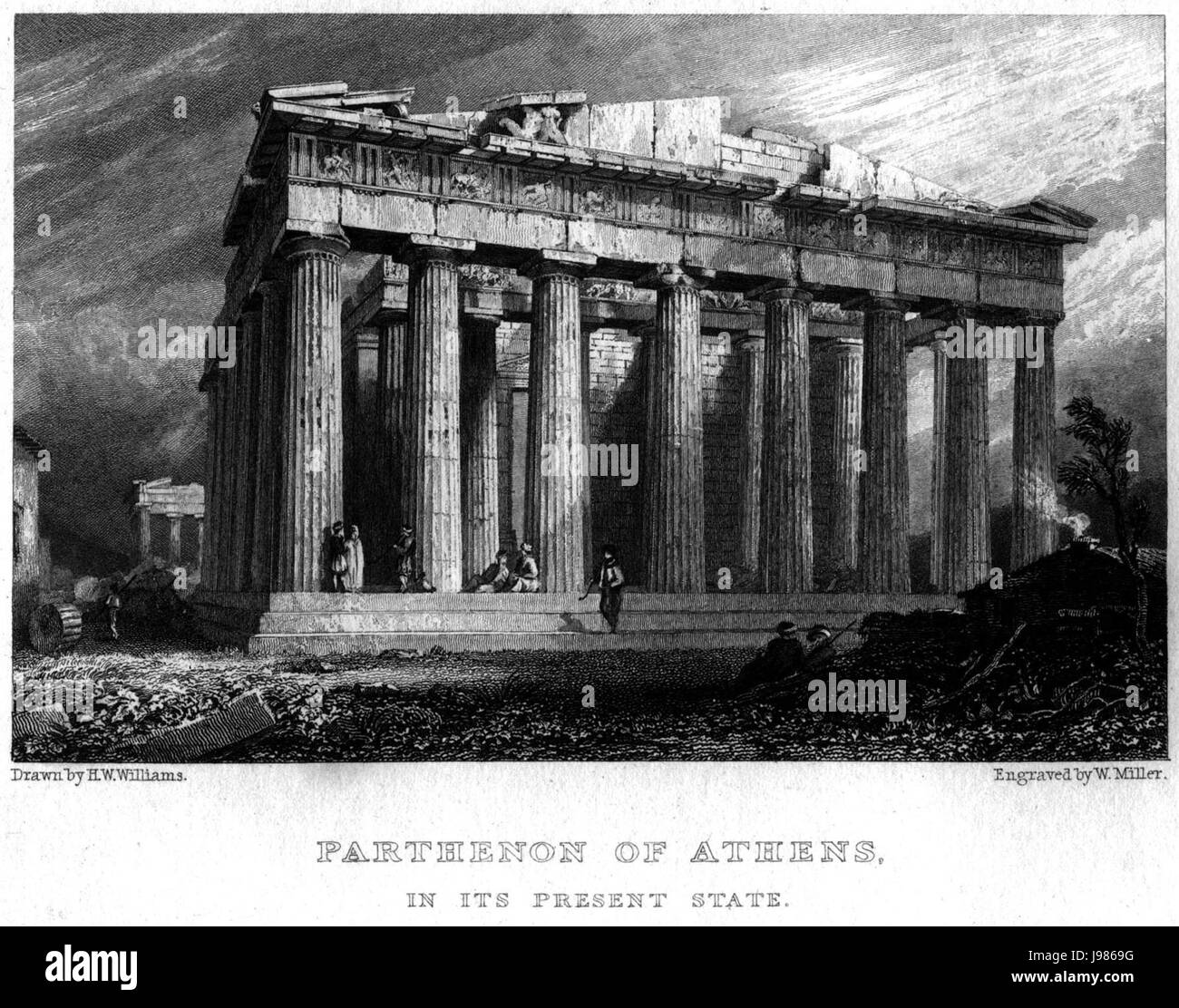 Parthenon of Athens engraving by William Miller after H W Williams