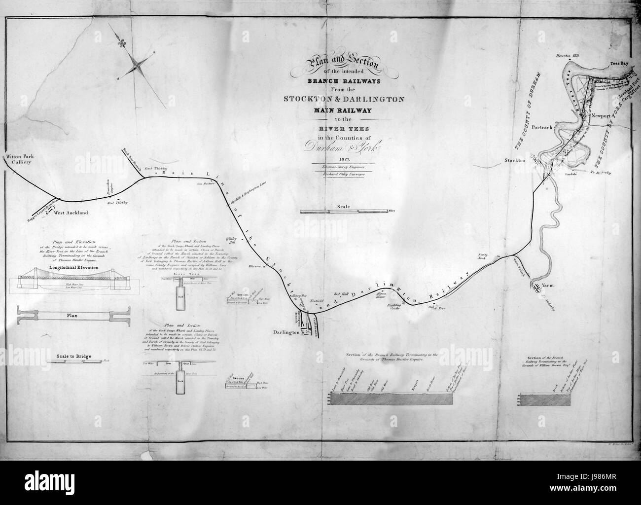 Stockton and Darlington railway plan engraving by William Miller Stock