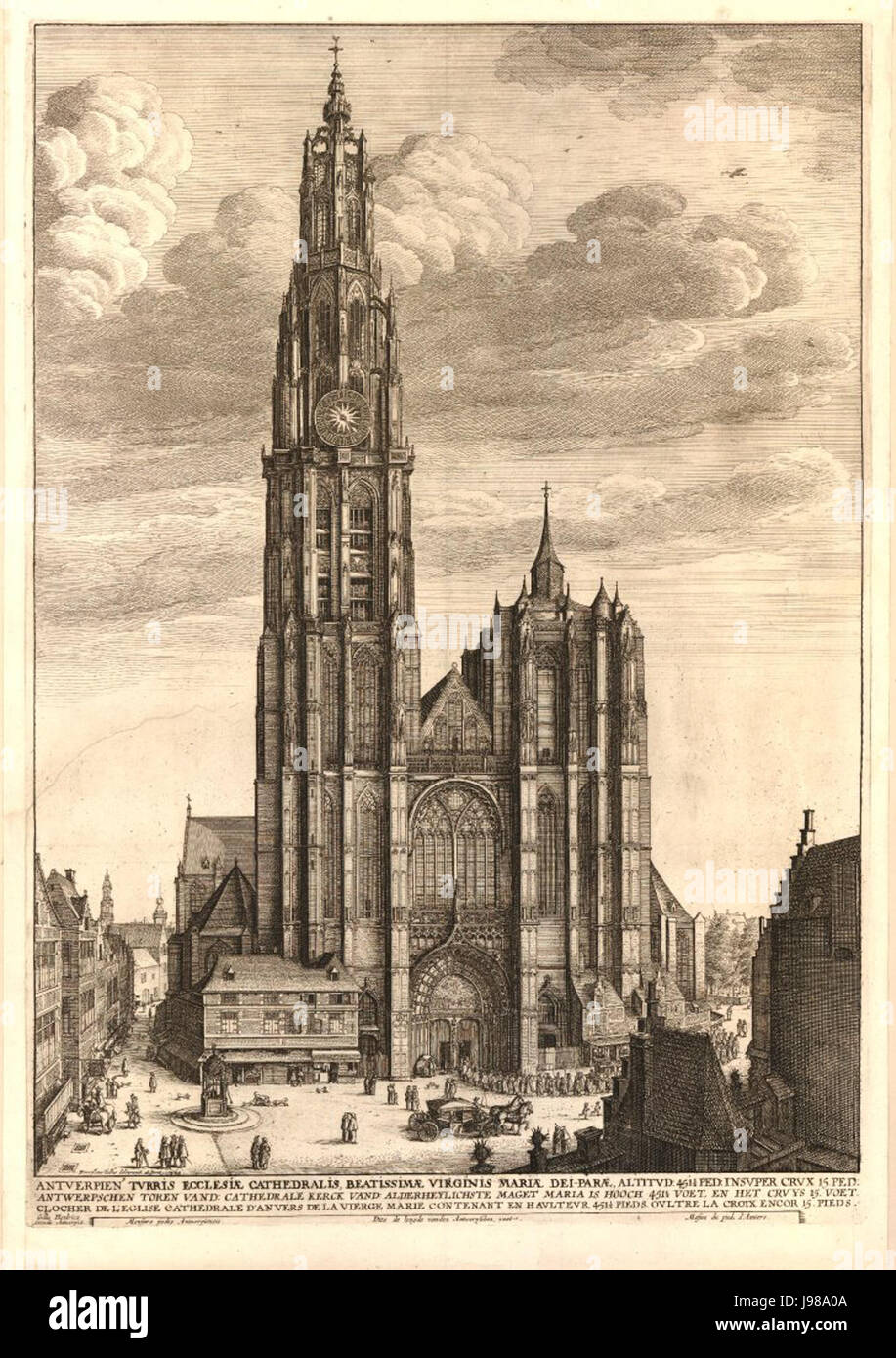 View of west end of Antwerp Cathedral by Wenceslaus Hollar Stock Photo