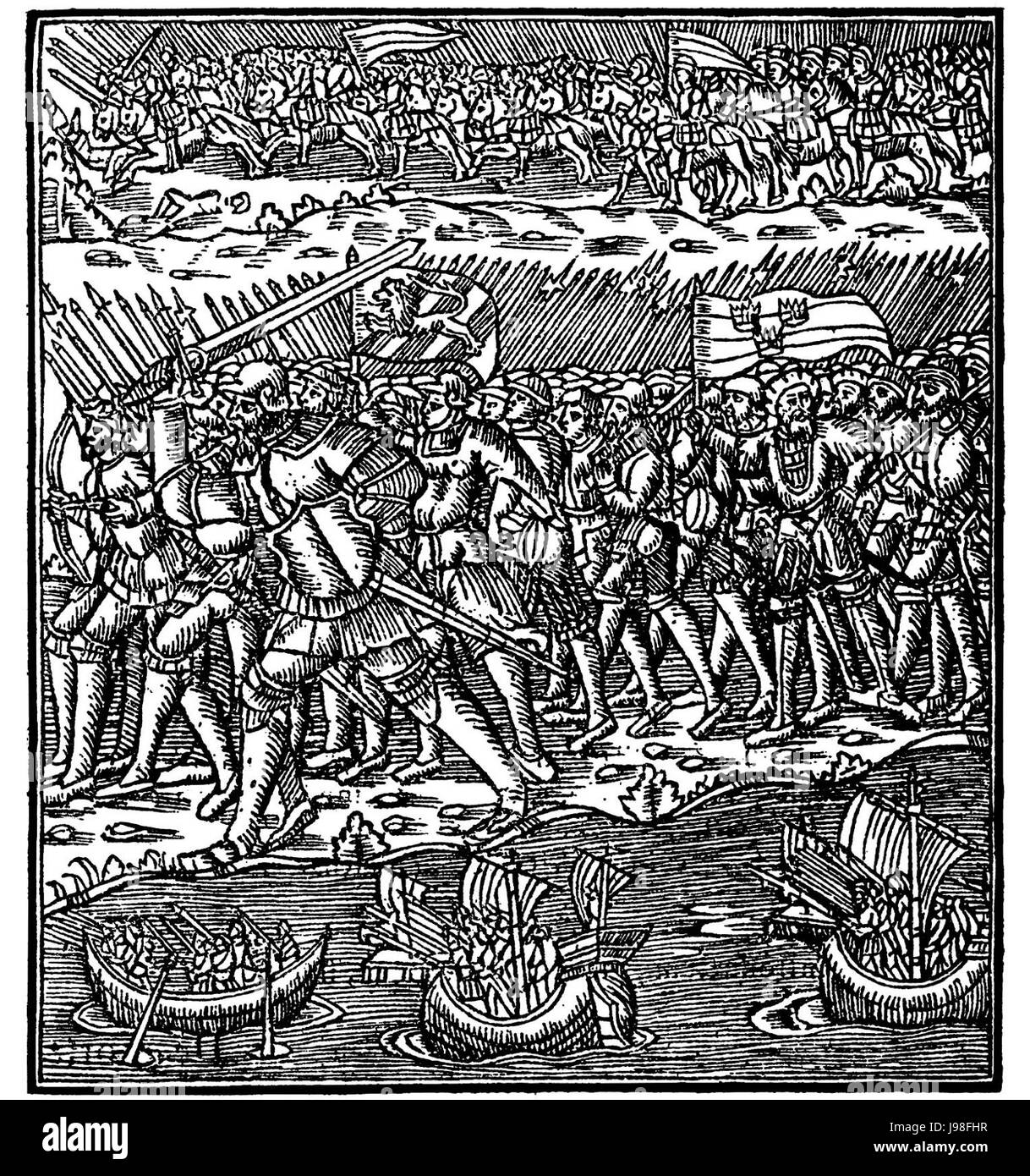 War Between Swedes and Danes   Olaus Magnus 1555 Stock Photo