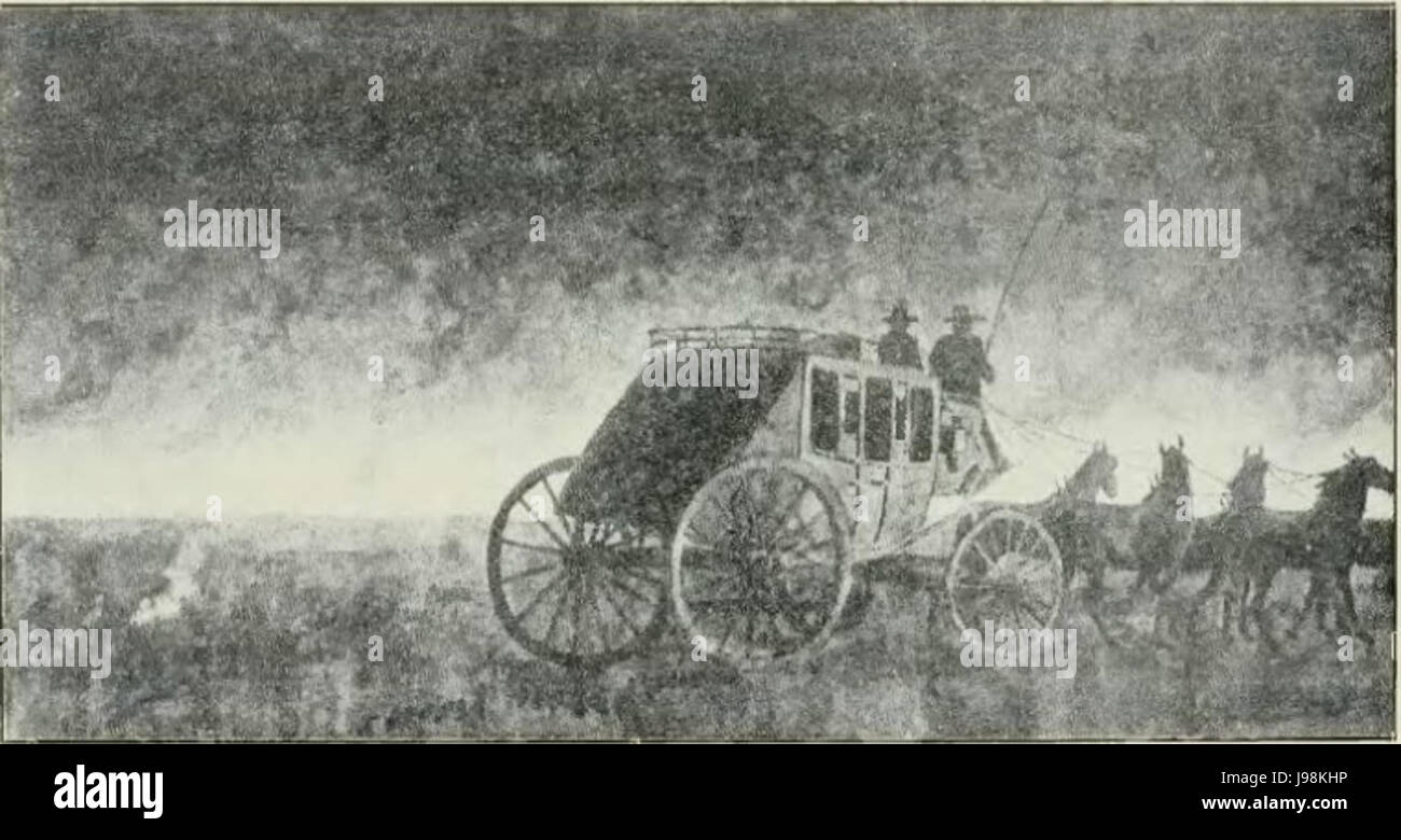Stage Coach Encounters a Prairie Fire   History of Iowa Stock Photo