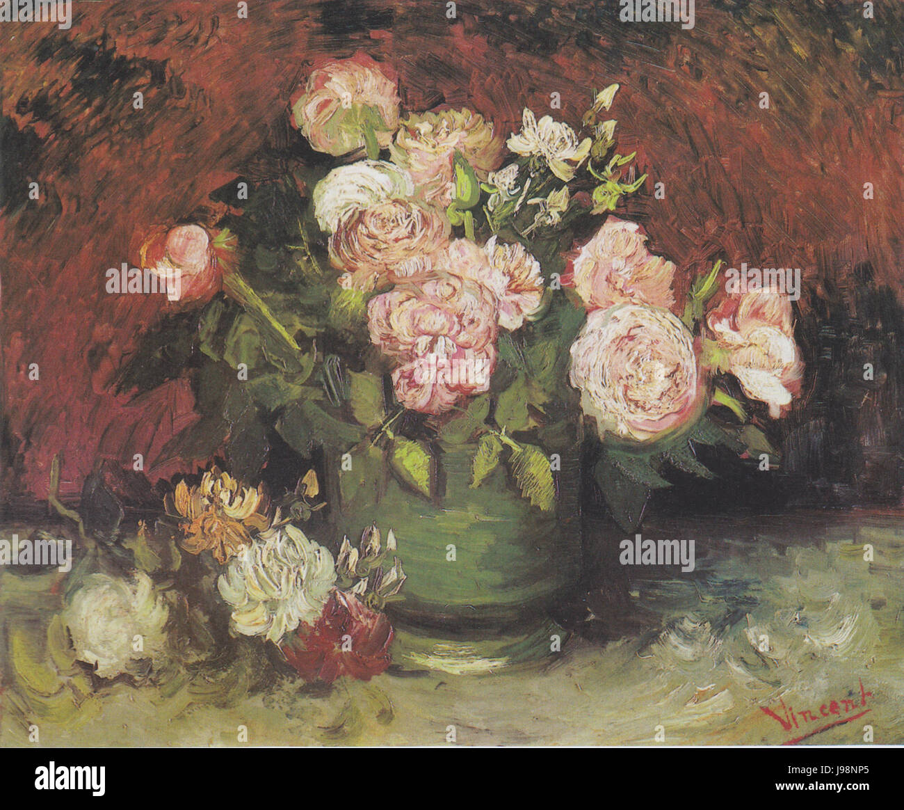Van Gogh Leinwandbild 'Schale Mit Pfingstrosen Und Rosen' – Handgefertigtes Wandbild Auf Keilrahmen, 30x20 Cm, Made In Germany