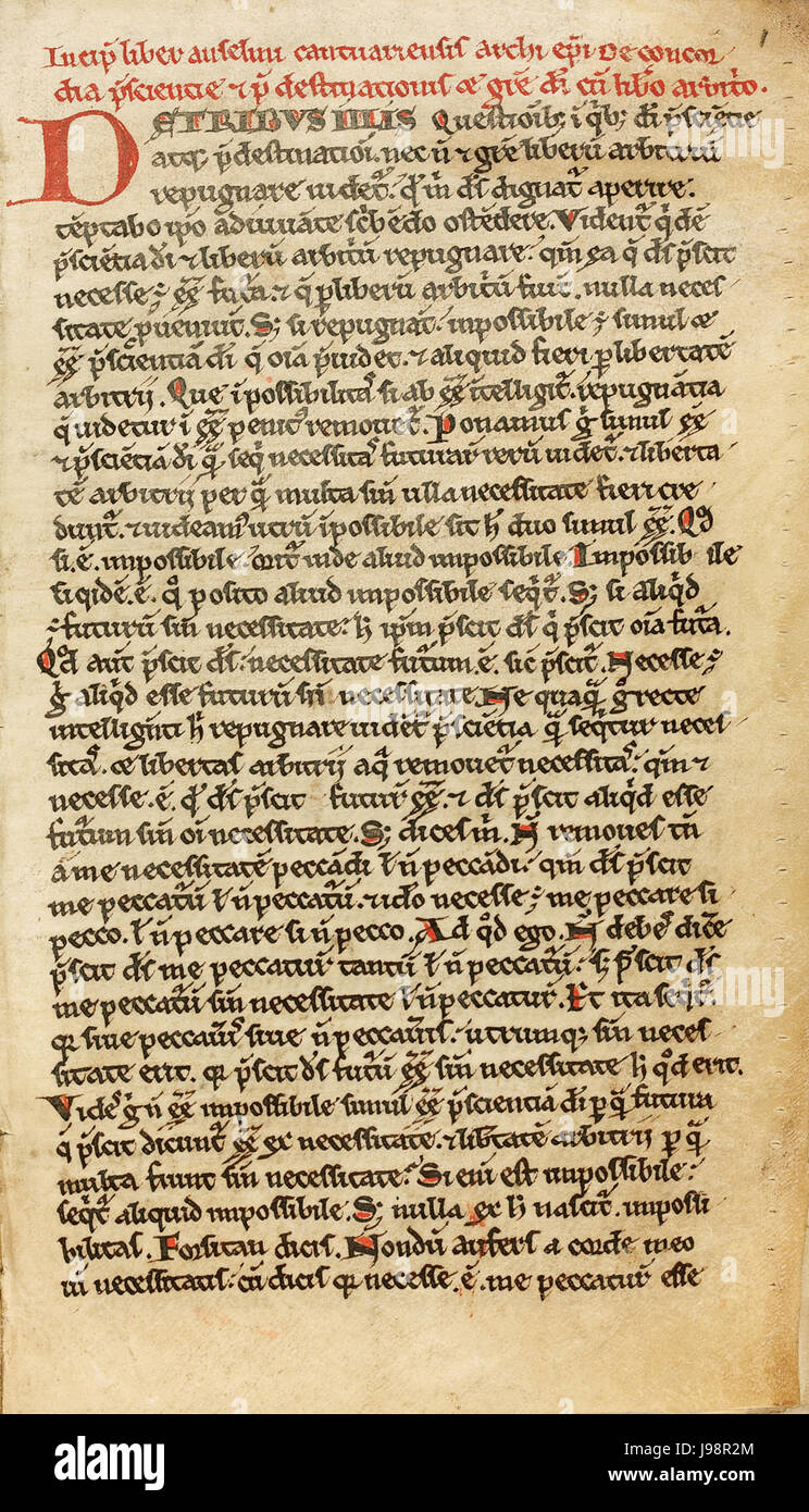 French Monoscript XII c. French manuscript of Anselm's 'De Concordia' (2 Stock Photo - Alamy