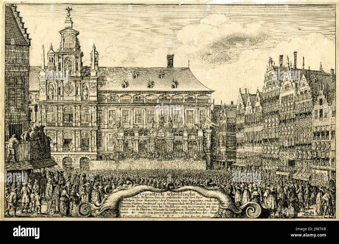 The Peace of Munster view of square in front of Antwerp town hall by Wenceslaus Hollar Stock Photo