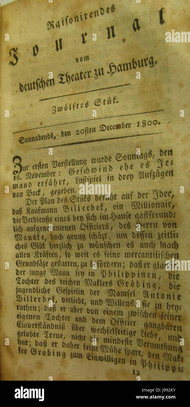 Raisonirendes Journal vom deutschen Theater zu Hamburg (1800) Seite 177 Stock Photo