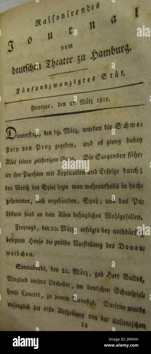 Raisonirendes Journal vom deutschen Theater zu Hamburg (1801) Seite 177 Stock Photo