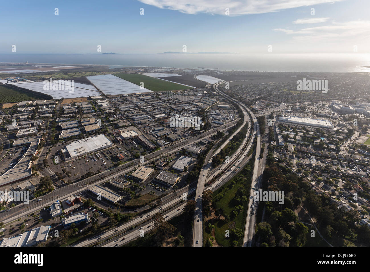 Aerial view of Ventura 101 Freeway at Route 126 in Southern California ...