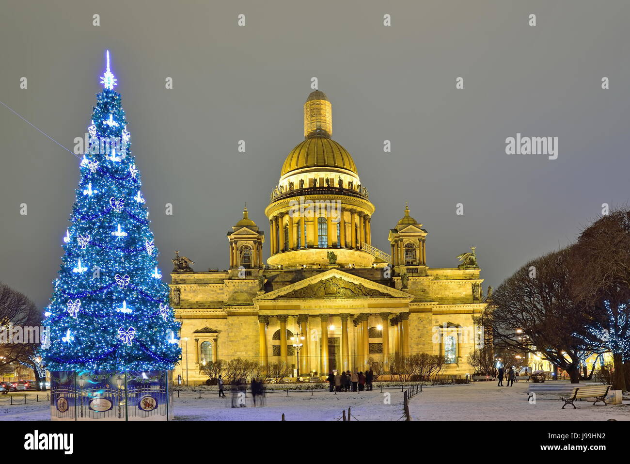 Christmas tree in front of St. Isaac's Cathedral Stock Photo