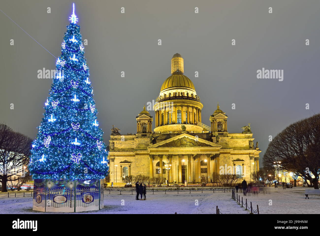 Christmas tree in front of St. Isaac's Cathedral Stock Photo