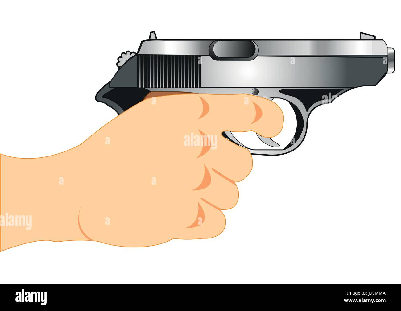 Weapon gun in hand of the person on white background is insulated Stock ...