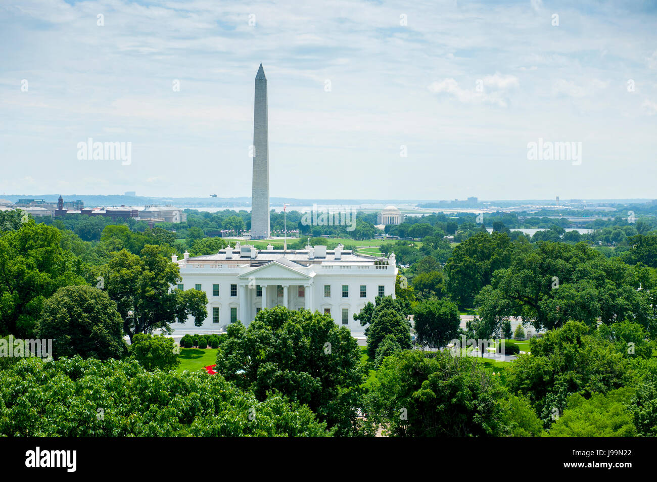 USA Washington DC Nations Capitol White House Washington Monument city skyline aerial Stock Photo