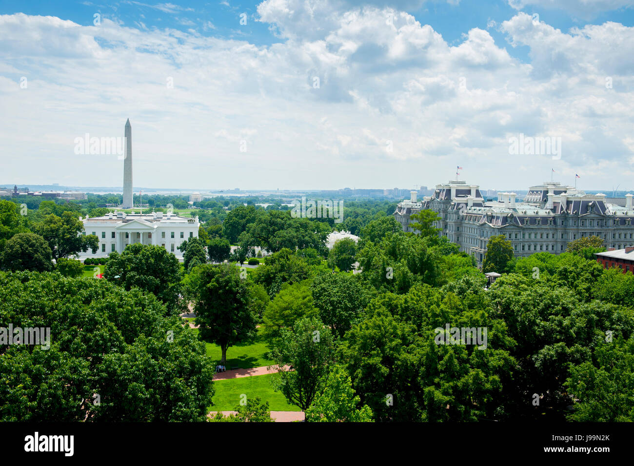 USA Washington DC Nations Capitol White House Washington Monument city skyline aerial Stock Photo