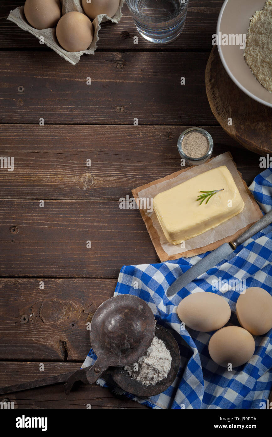 Baking ingredients, Free space for text - Food background Stock Photo