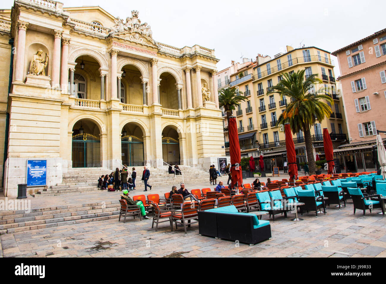 Overlooking Place Victor Hugo, Opera de Toulon is France's largest opera house outside of Paris.  It was designed by Charles Garnier and built in 1862. Stock Photo