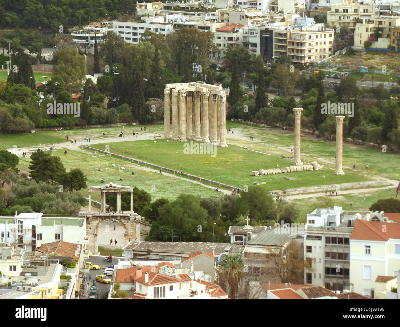 Arch of Hadrian and Temple of Olympian Zeus as seen from Areopagus Hill or Mars Hill, Athens, Greece Stock Photo