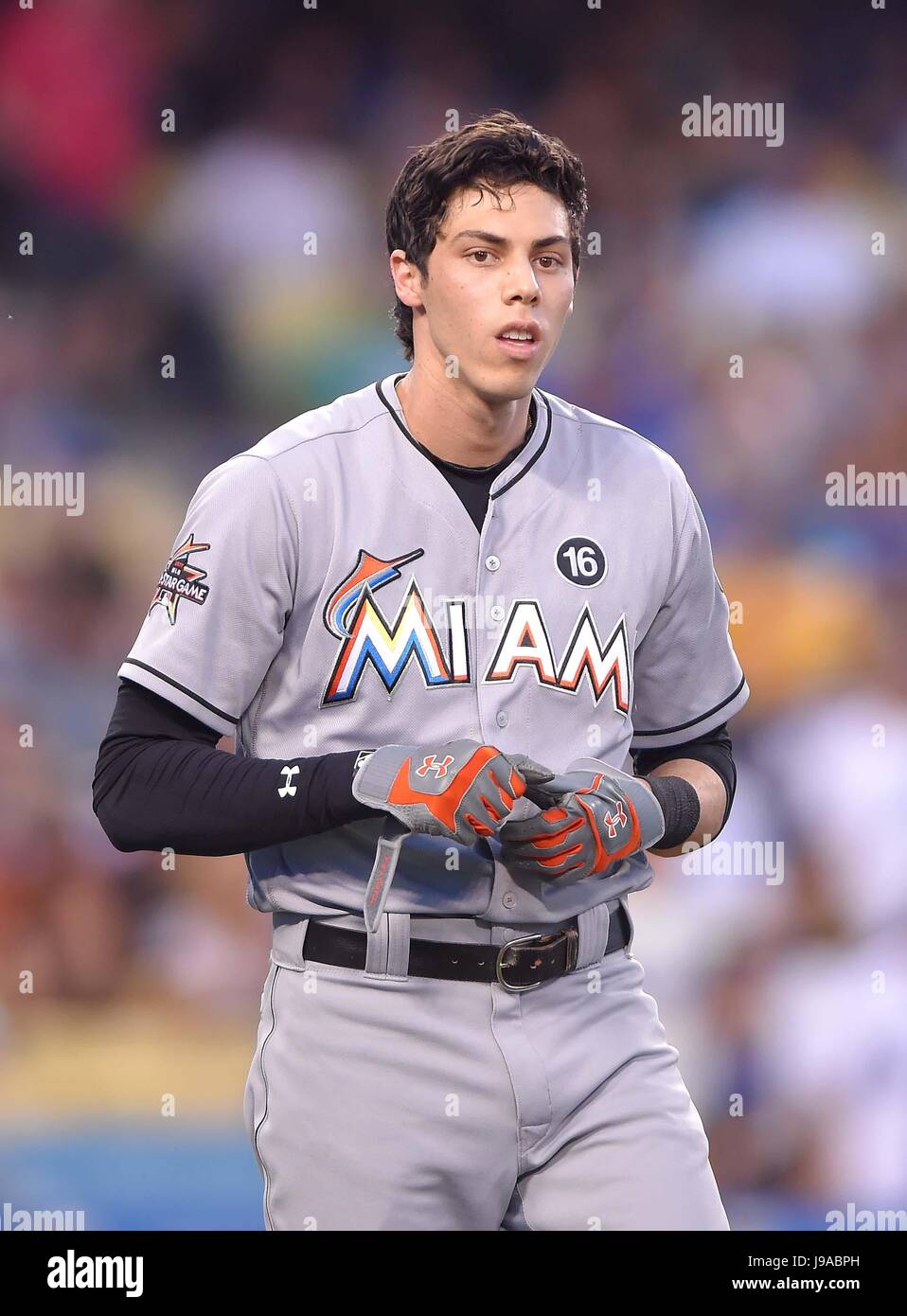 Los Angeles, California, USA. 20th May, 2017. Christian Yelich (Marlins)  MLB : Christian Yelich of the Miami Marlins during the Major League Baseball  game against the Los Angeles Dodgers at Dodger Stadium