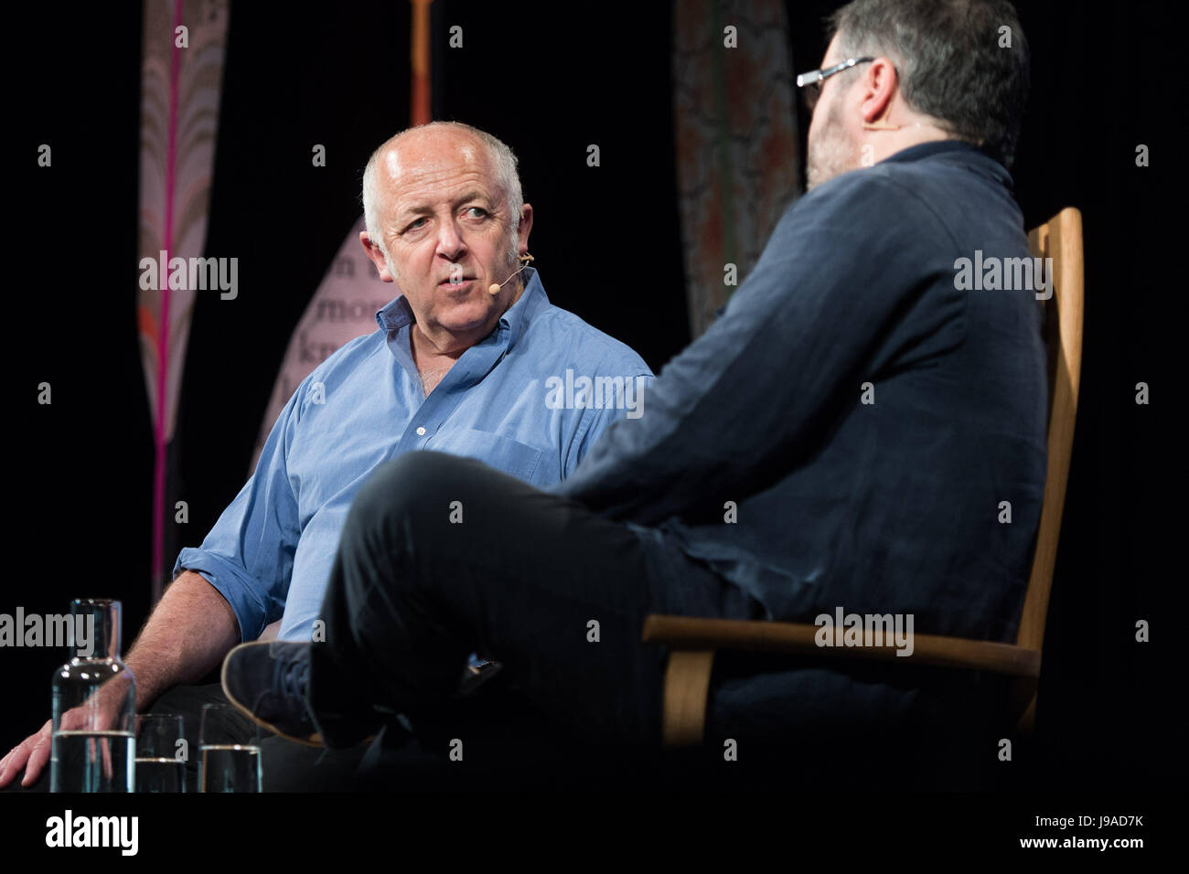 Hay Festival, Wales UK, Thursday 01 June 2017  JEREMY BOWEN, the BBC's Middle East Editor speaking about his life and experiences as a reprter on world conflicts, with Peter Florence, on stage   on the 8th day of the 2017 Hay Festival, in the small Welsh town of Hay on Wye in rural Powys.  Now in its 30th year, the literature festival draws some of the best writers , academics and commentators from across the globe, and  tens of thousand of visitors a day to what was described by former US president Bill Clinton as 'the woodstock of the mind'    Photo credit © Keith Morris / Alamy Live News Stock Photo