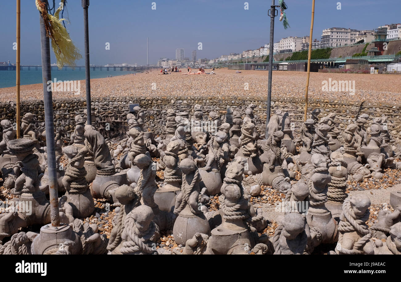 Brighton, UK. 1st June, 2017. Visitors walk through an art installation entitled The Tempest . The Shore by Brian Mander at the end of a beach groyne along Brighton seafront iand is part of the Brighton Fringe Festival 2017 Credit: Simon Dack/Alamy Live News Stock Photo