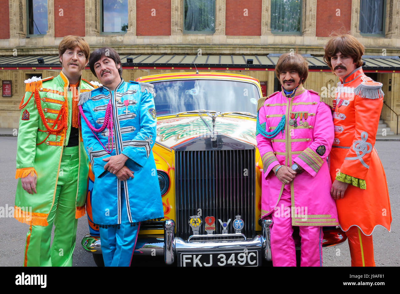 London, UK. 1st June, 2017. Pepper costume with Psychedelic Rolls Phantom –  takes place 50 years to the day of the original release of the Sgt. Pepper's  Lonely Hearts Club Band album.