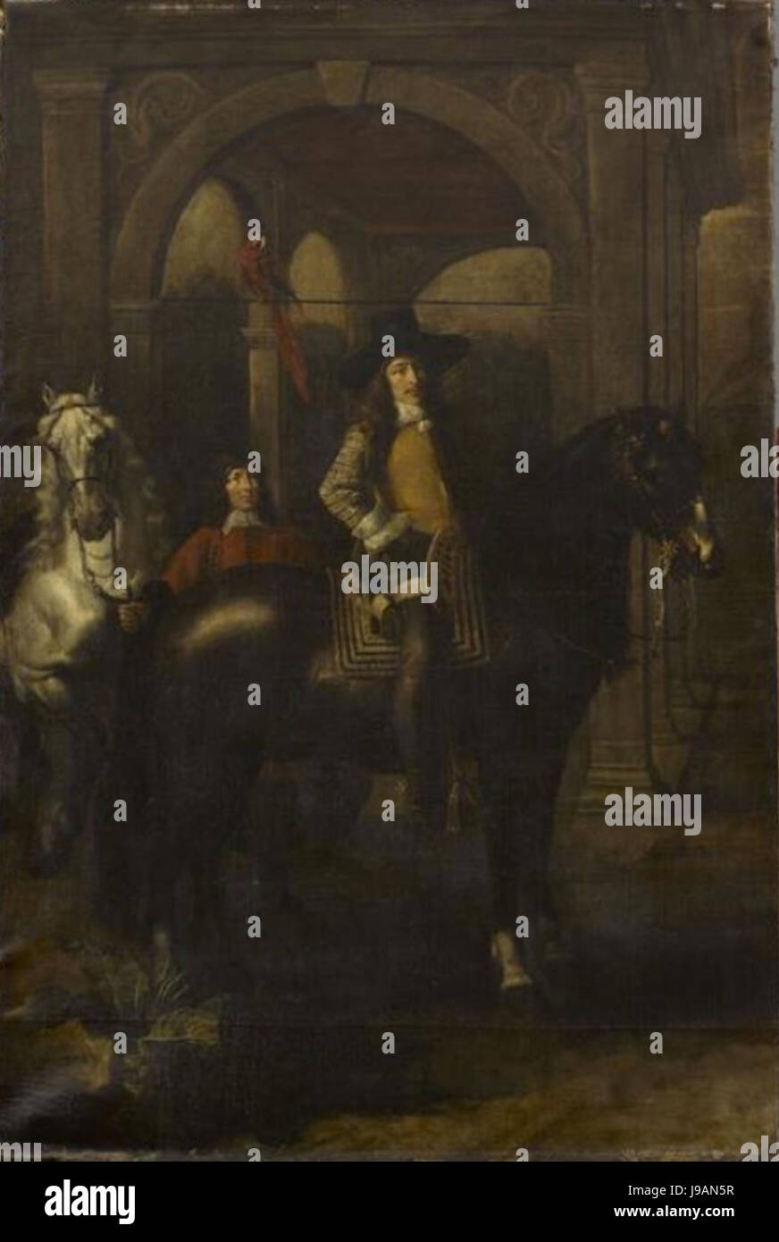Nicolaas van Eyck (I)   Equestrain Portrait of a Young Gentleman with his Squire in front of a Peristyle Stock Photo