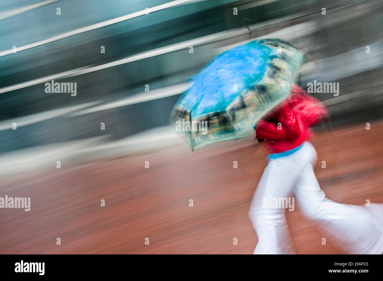 walk, go, going, walking, umbrella, rain, girl, girls, wind, water, raining, Stock Photo