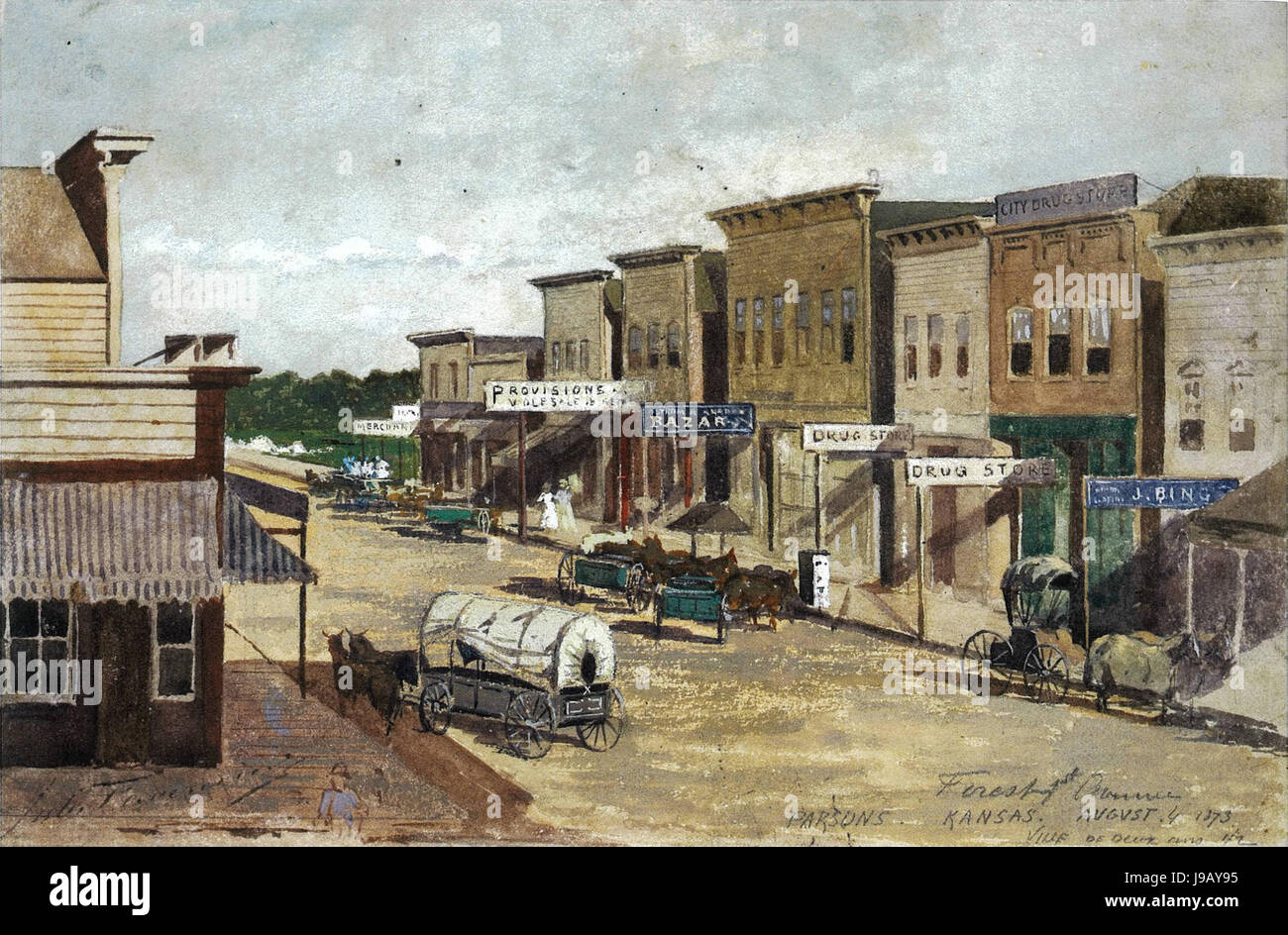 'Parsons, Kansas, Forest & First Avenue' by Jules Tavernier, 1873 Stock