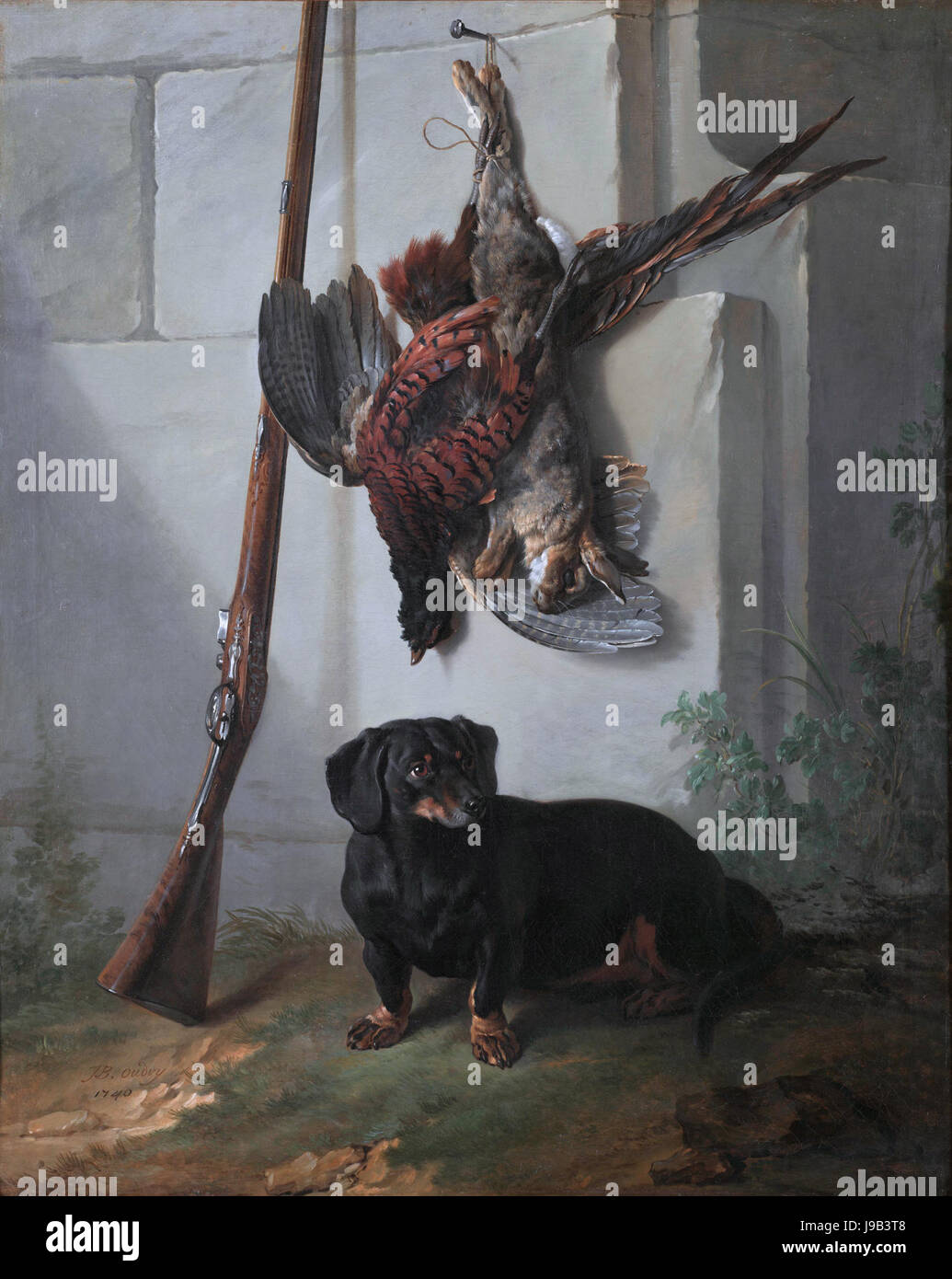 The Dachshound Pehr with Dead Game and Rifle, by Jean Baptiste Oudry Stock Photo