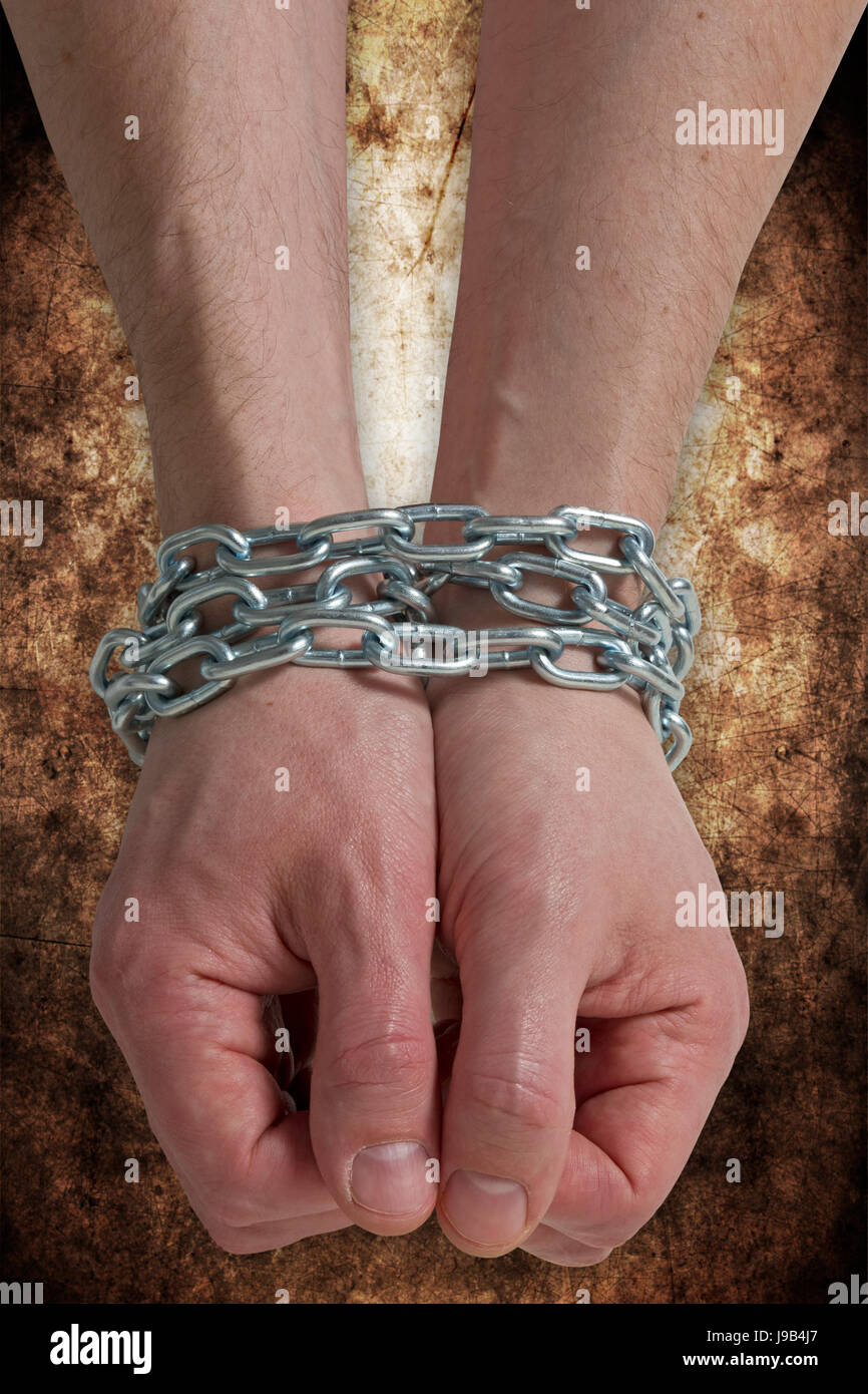 hand, hands, criminal, slave, prisoner, arrest, chained, punishment, hand, Stock Photo