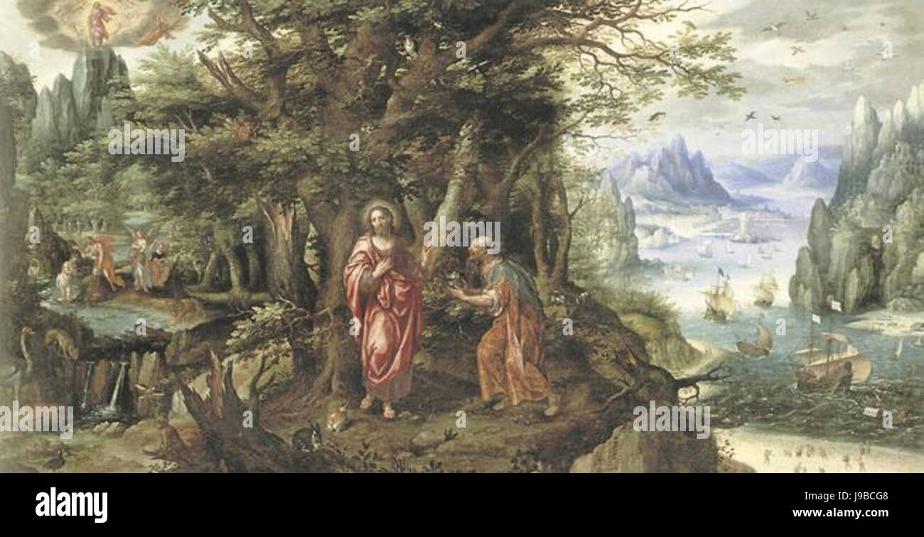Thumbnail Denis Van Alsloot and Hendrick De Clerck   The temptation of Christ in a wide landscape Stock Photo