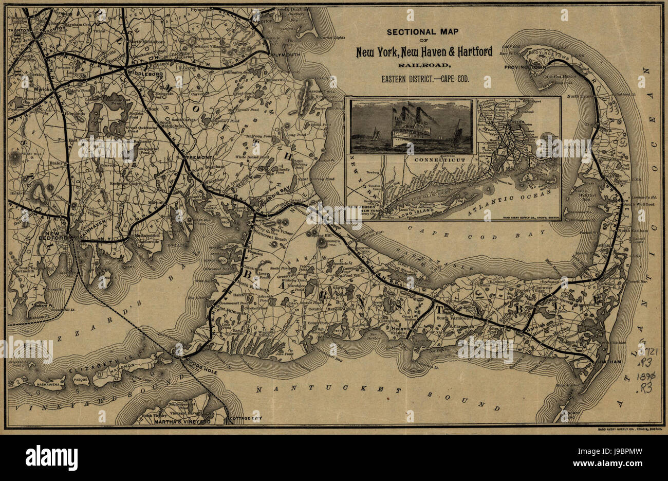 New York New Haven And Hartford Railroad Map 1893 Sectional Map Of New York, New Haven And Hartford Railroad, Eastern  District, Cape Cod Stock Photo - Alamy