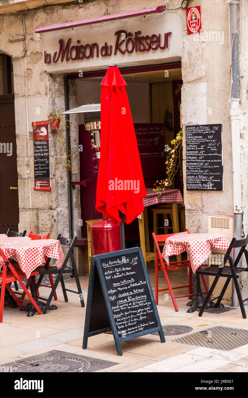 Typical outdoor cafe and bar in pedestrian area, Toulon, France Stock
