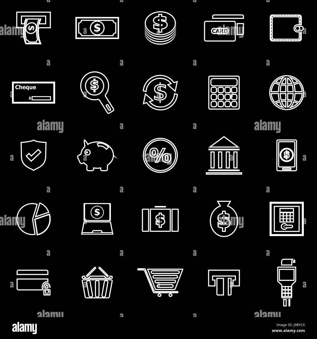 Payment line icons on black background, stock vector Stock Vector Image ...