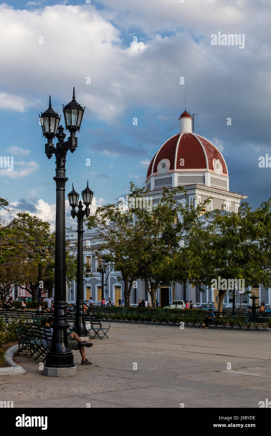The PALACIO DE GOBIERNO or government palace across the PARQUE JOSE MARTI - CIENFUEGOS, CUBA Stock Photo