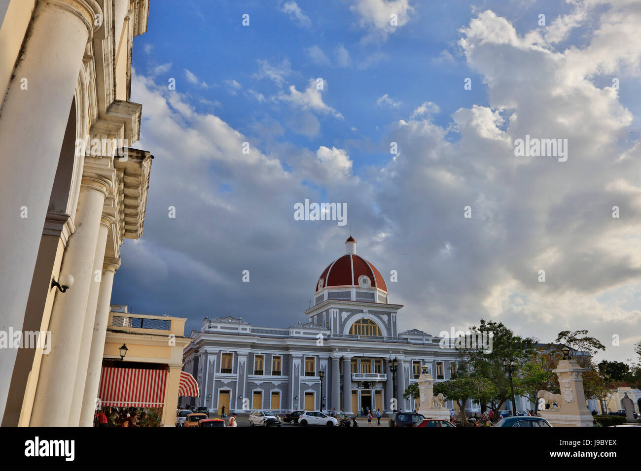 The PALACIO DE GOBIERNO or government palace is located on the PARQUE JOSE MARTI - CIENFUEGOS, CUBA Stock Photo