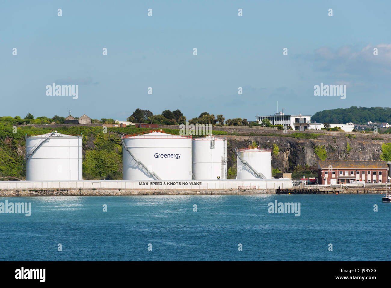 Urban landscape of fuel and oil storage tanks at the Plymouth Fuel