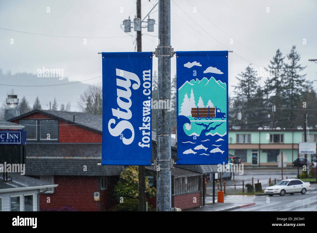 Sign at the street Stay Forks Washington FORKS WASHINGTON Stock