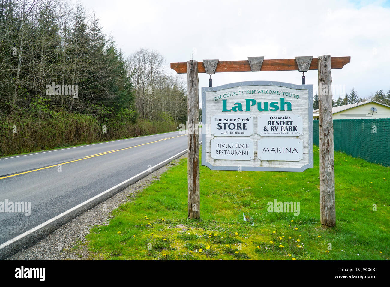 La Push sign the beach in the reservation of the Quileute tribe FORKS WASHINGTON