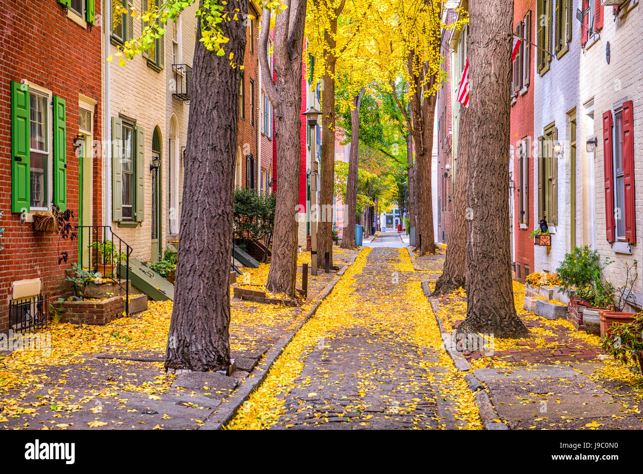 Philadelphia, Pennsylvania, USA alley in the fall. Stock Photo