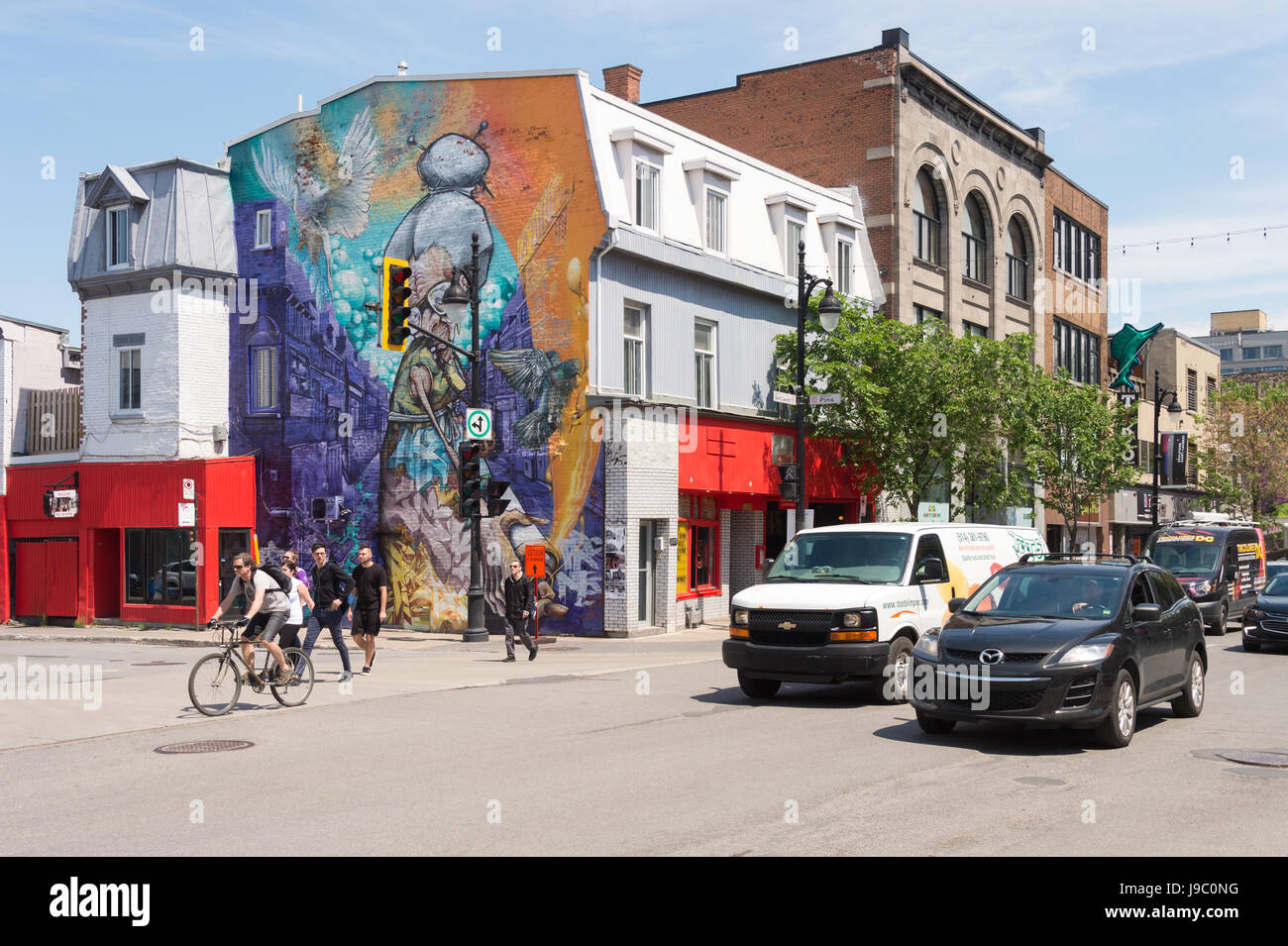 Montreal, Canada - 31 May 2017: Graffiti street art murals along Boulevard Saint-Laurent Stock Photo