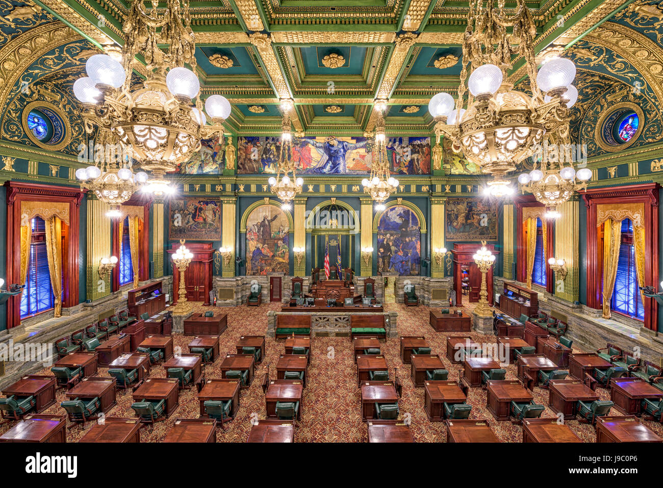HARRISBURG, PENNSYLVANIA - NOVEMBER 23, 2016: The Chamber of the House of Representatives in the Pennsylvania State Capitol. Stock Photo