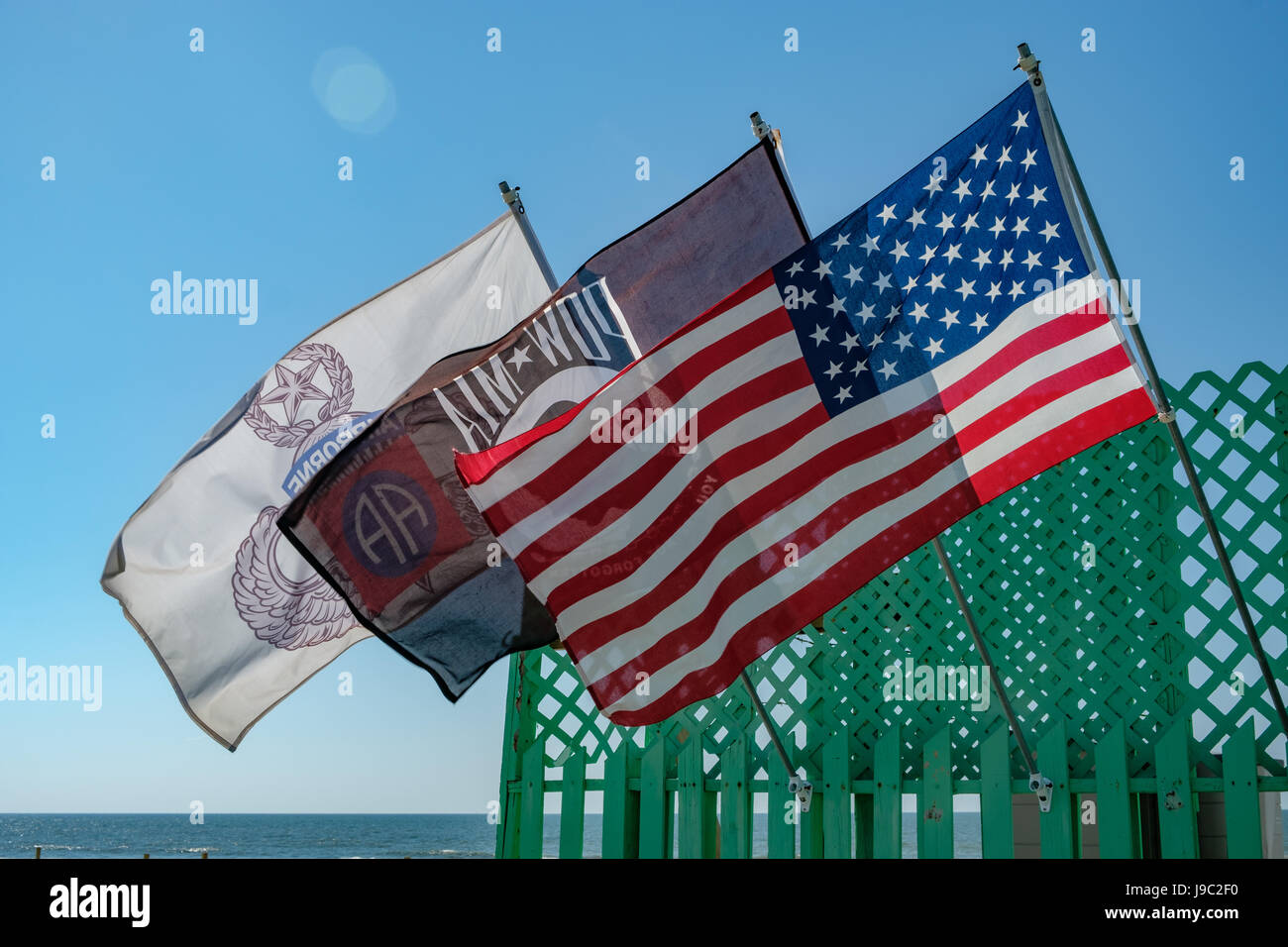 American, POW-MIA and Airborne Flags Stock Photo
