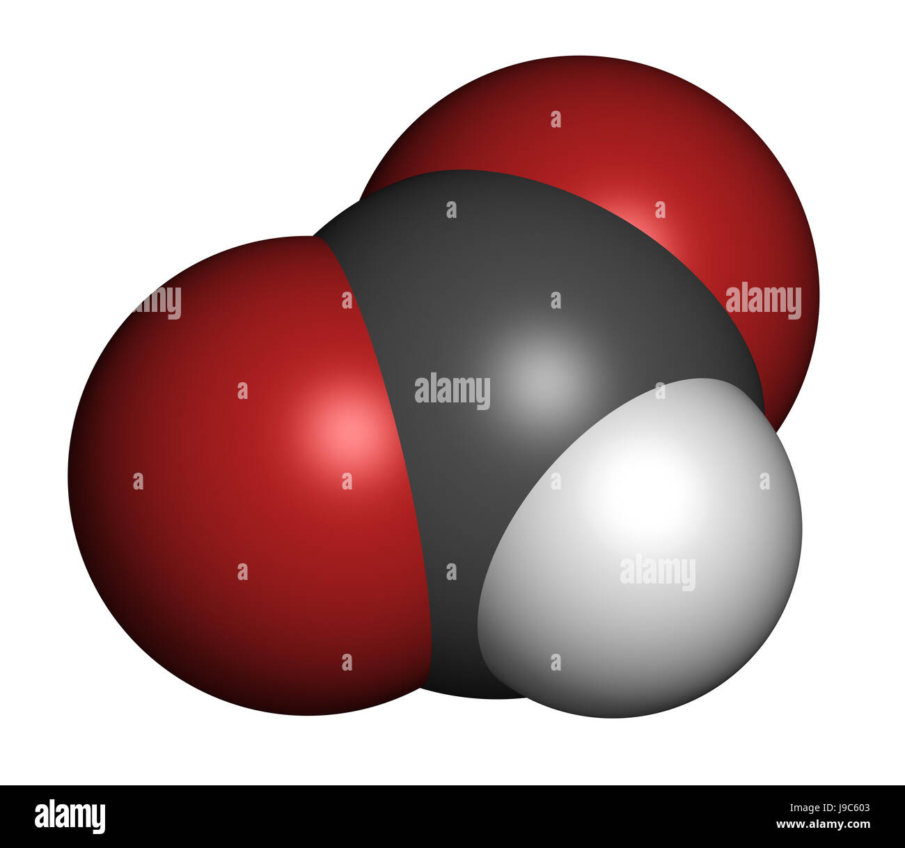 Formate anion, chemical structure. 3D rendering. Atoms are represented