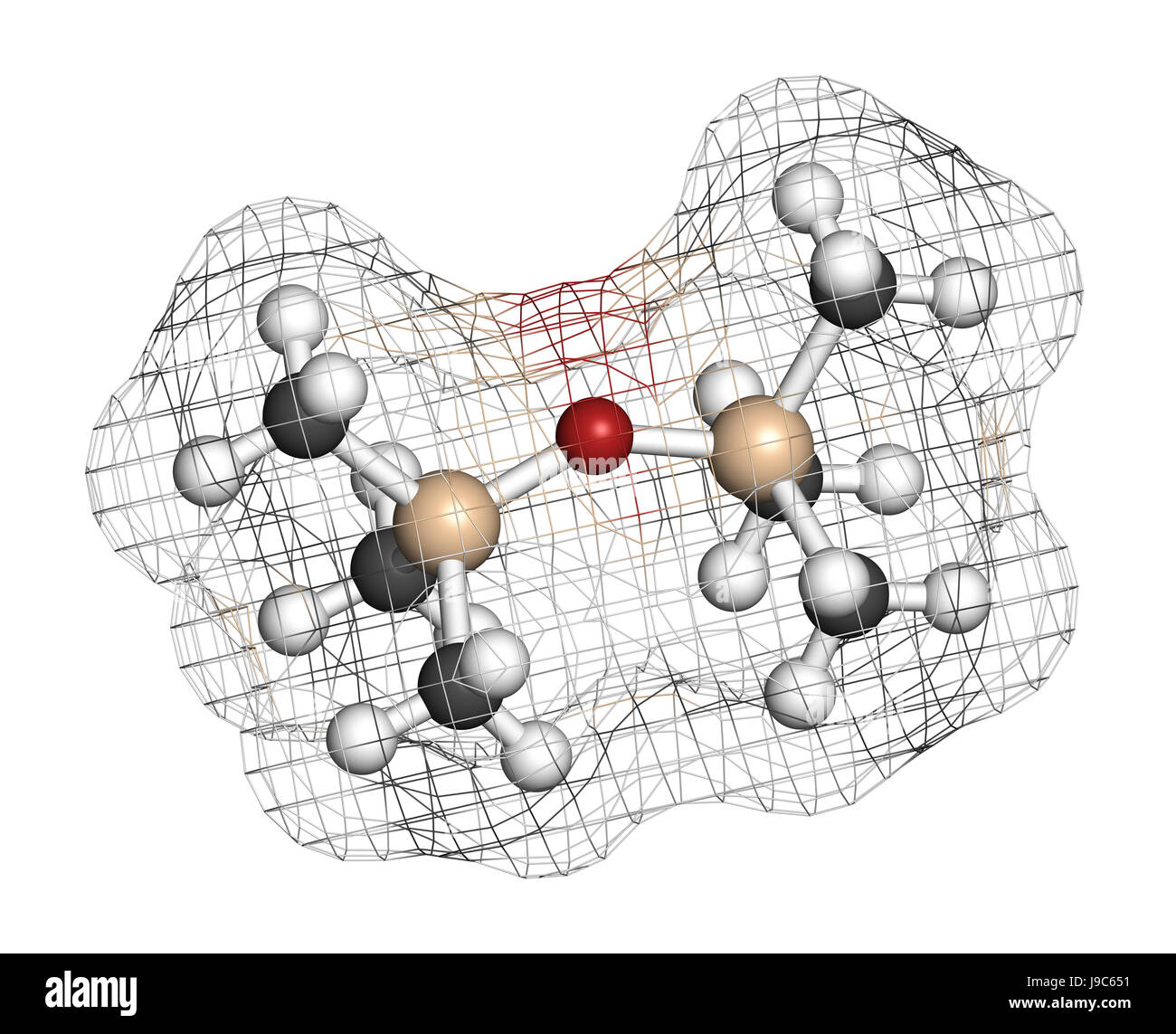 Hexamethyldisiloxane (HDMSO) organosilicon solvent molecule. 3D ...