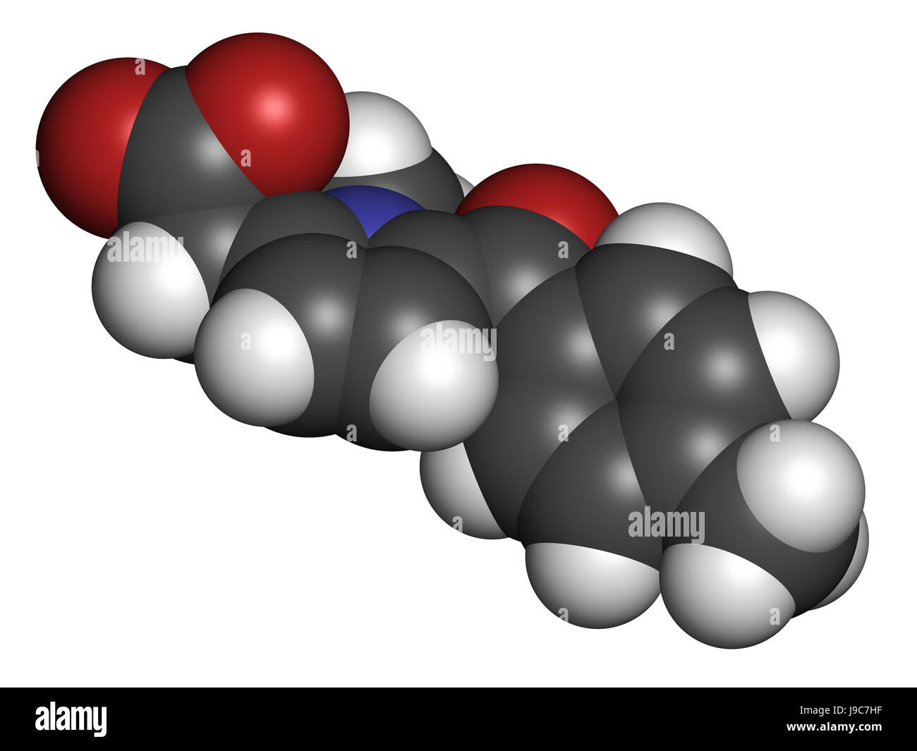 Tolmetin NSAID drug molecule. 3D rendering. Atoms are represented as spheres with conventional color coding. Stock Photo