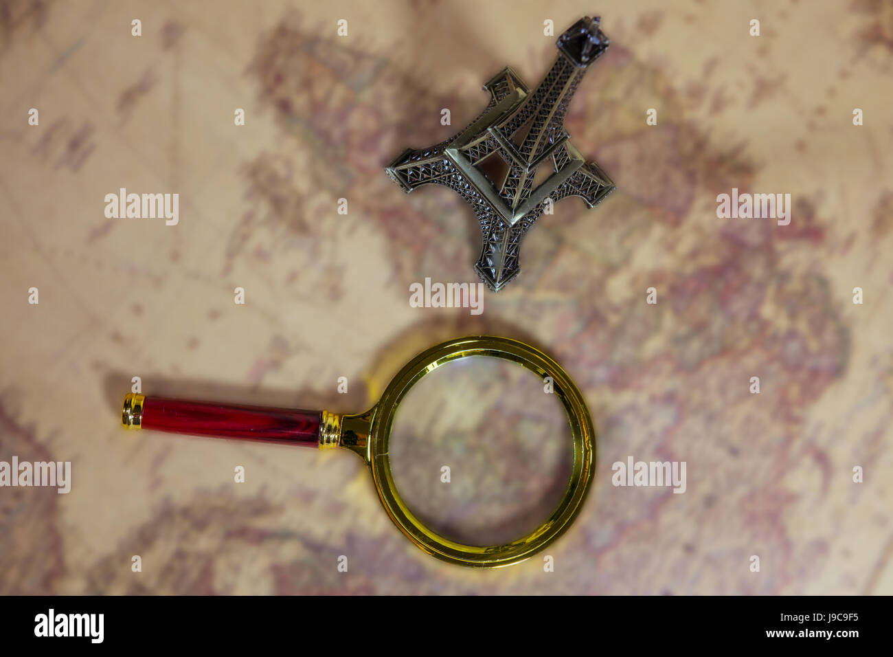 Magnifying glass  on the map Background Stock Photo