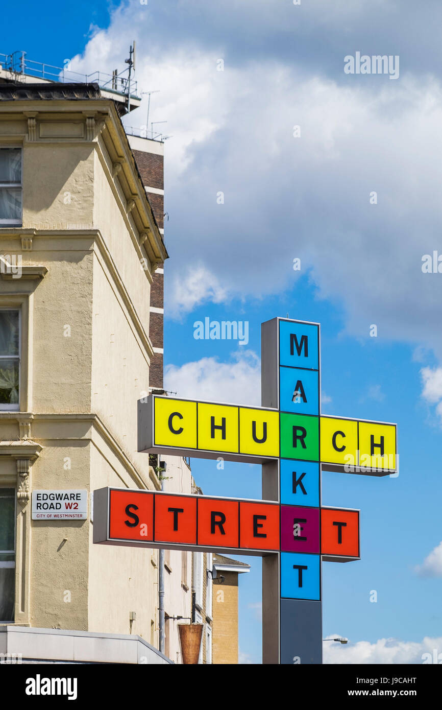 Church Street Market sign on Edgware road, London, England, U.K. Stock Photo
