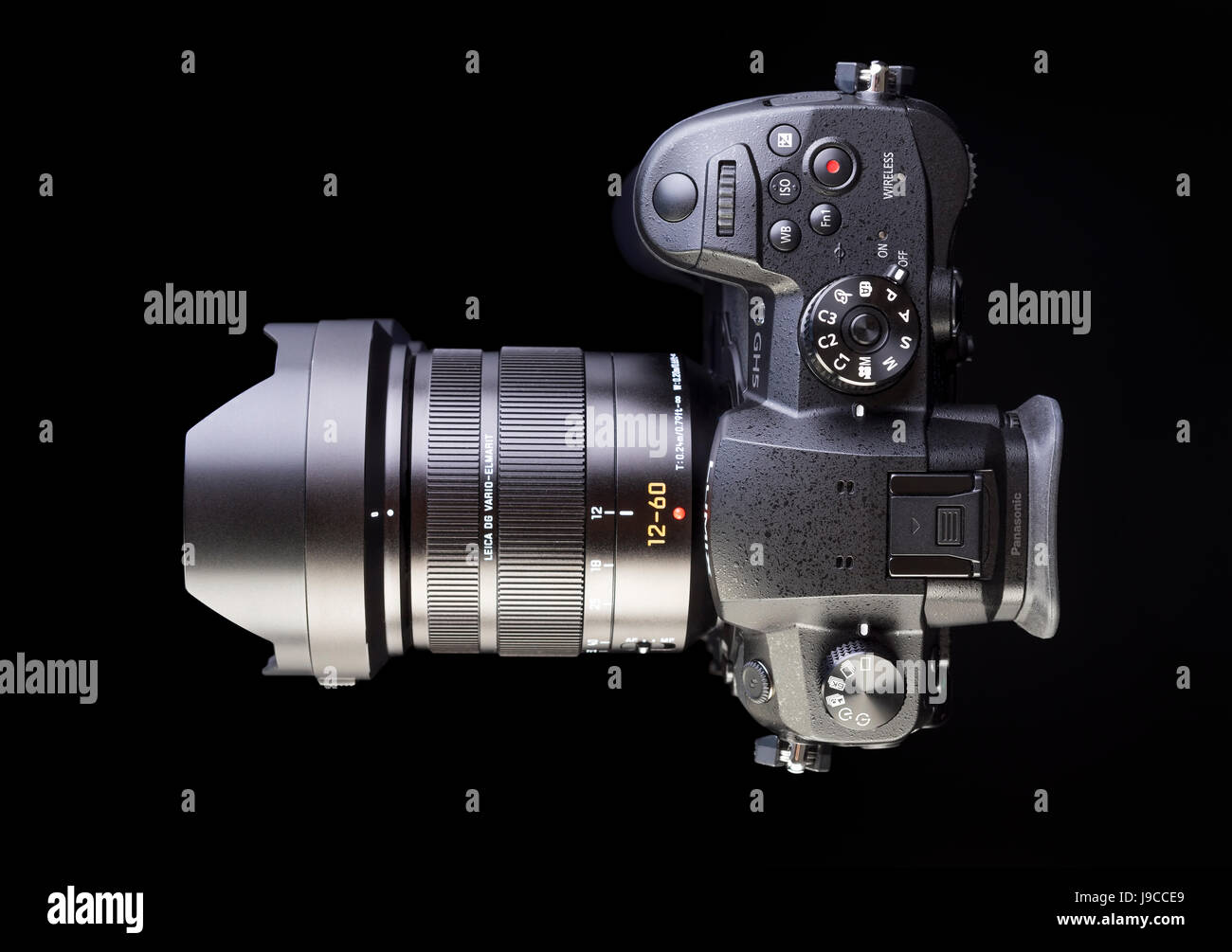 Galati, Romania - APRIL 25, 2017:  Modern view detail of the Panasonic Lumix DMC-GH5 - and Leica Vario-Elmarit 12-60. Micro Four Thirds System digital Stock Photo