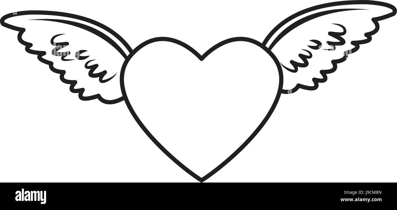 Red Heart With Angel Wings Decorated Feather Romantic Stock Vector Image Art Alamy