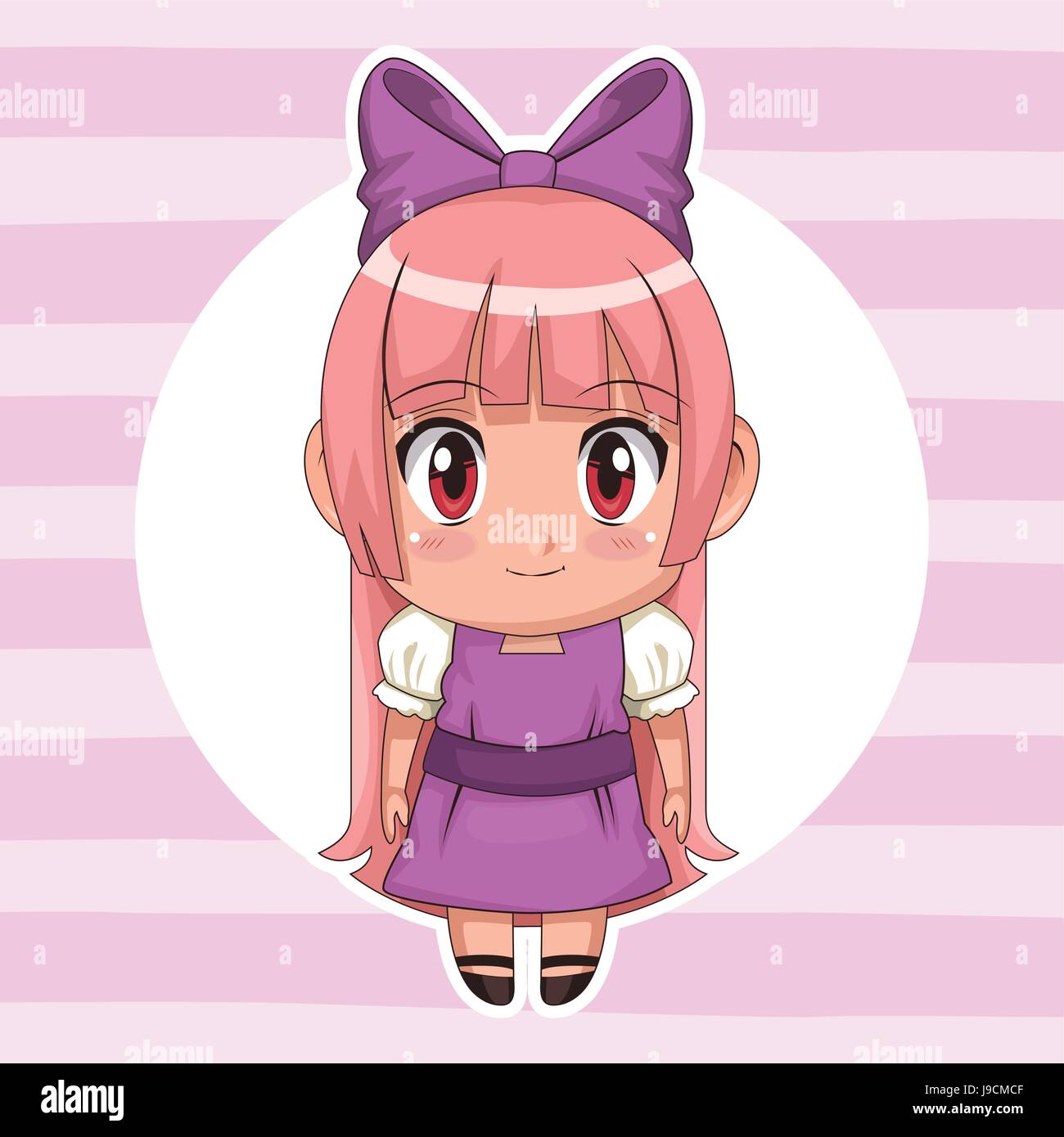Lilac Striped Color Background With Circular Frame And Cute