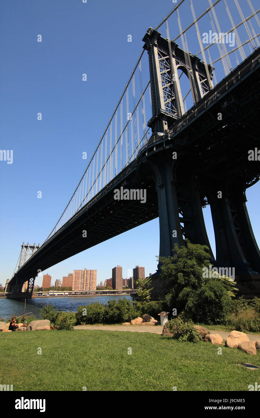 bridge, usa, brooklyn, manhattan, waterfront, new york, blue, travel, detail, Stock Photo